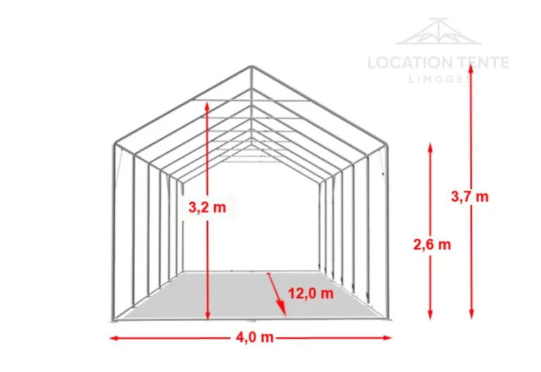Tente de réception 4x12 m - Dimensions de la tente— Location Tente Limoges
