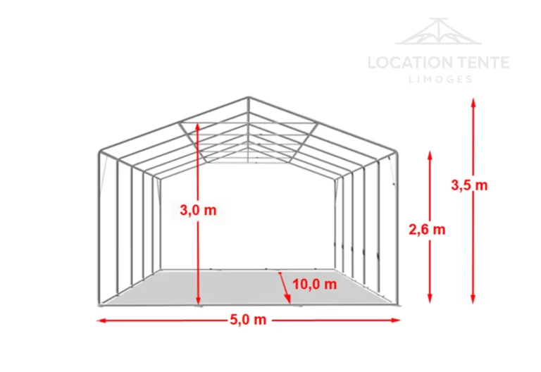 Tente de réception 5x10 m - Dimensions de la tente — Location Tente Limoges
