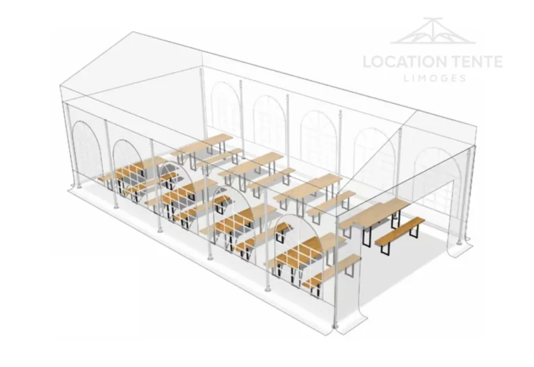 Tente de réception 5x10 m - Disposition des tables — Location Tente Limoges