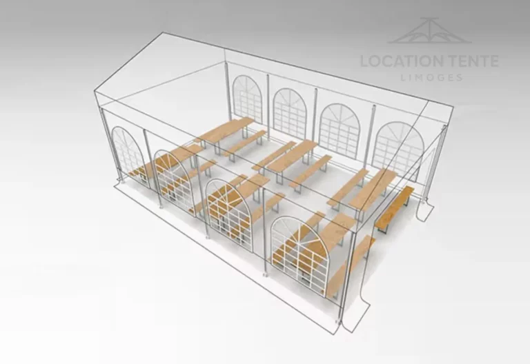 Tente de réception 5x8 m - Disposition des tables — Location Tente Limoges