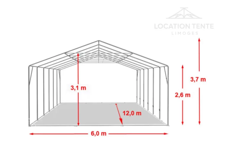 Tente de réception 6x12 m - Dimensions de la tente — Location Tente Limoges