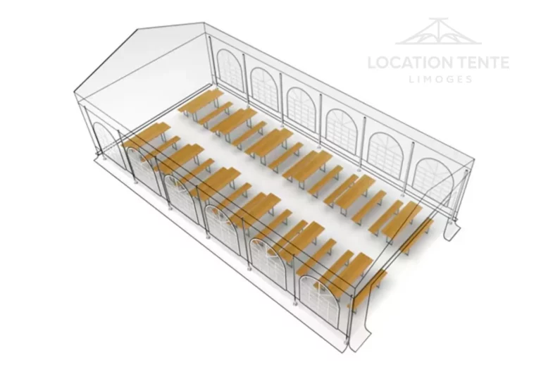 Tente de réception 6x12 m - Disposition des tables — Location Tente Limoges