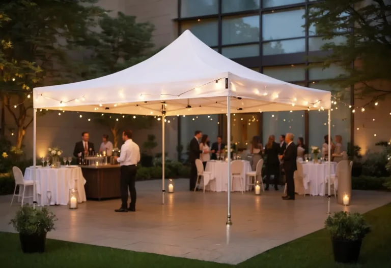 Tonnelle pliante 4x4m louée pour un cocktail d'entreprise en extérieur à Limoges