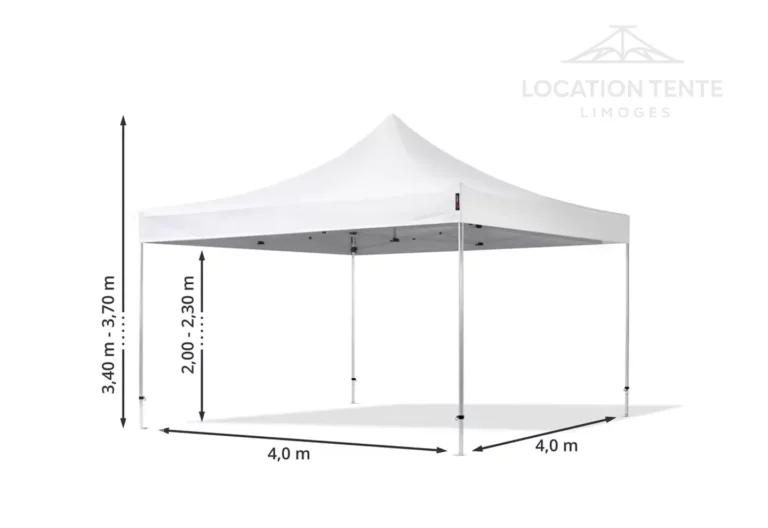 Tonnelle pliante 4x4m, dimension réelle ouverte — Location Tente Limoges (LTL)