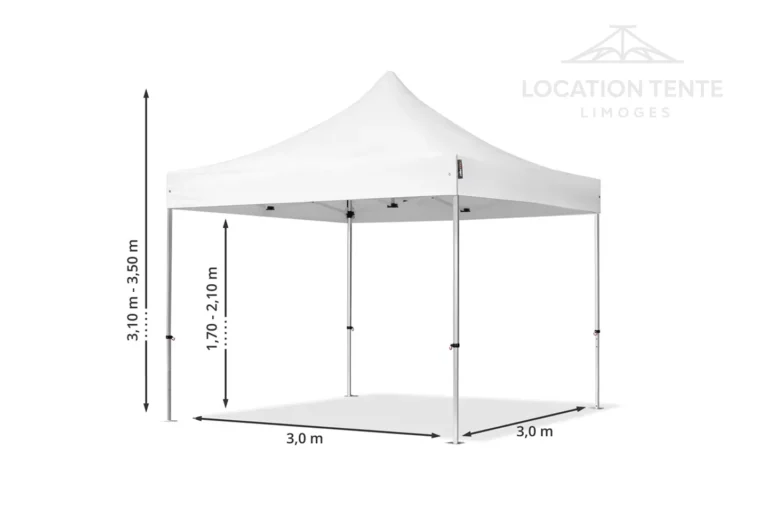 Tonnelle pliante 3x3m à Limoges, dimension réelle ouverte — Location Tente Limoges (LTL)